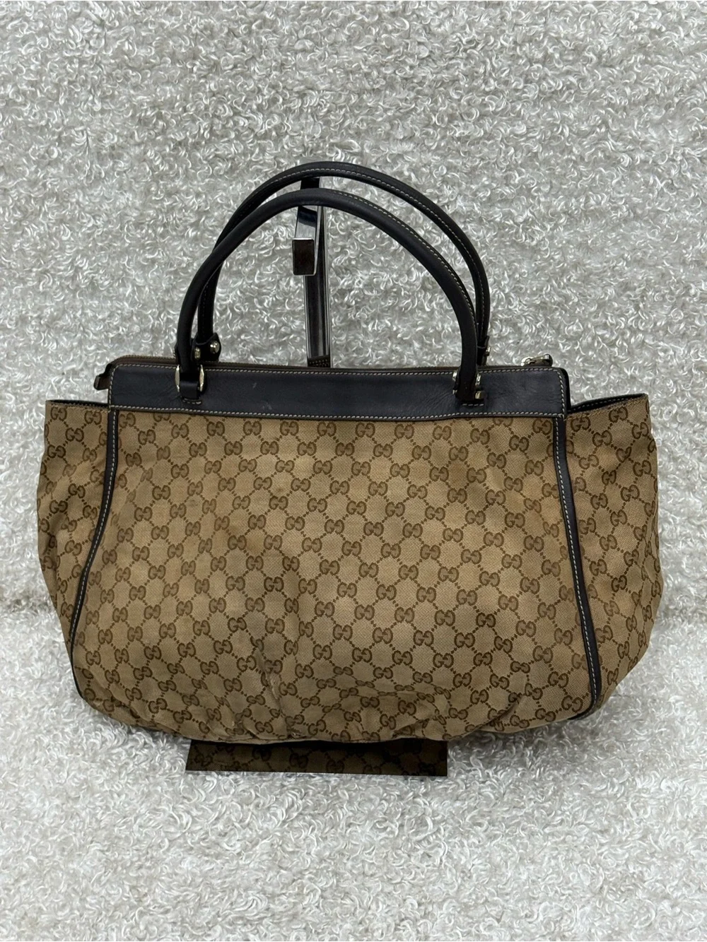 Gucci Abbey Canvas Tote with Brown Leather Trim
